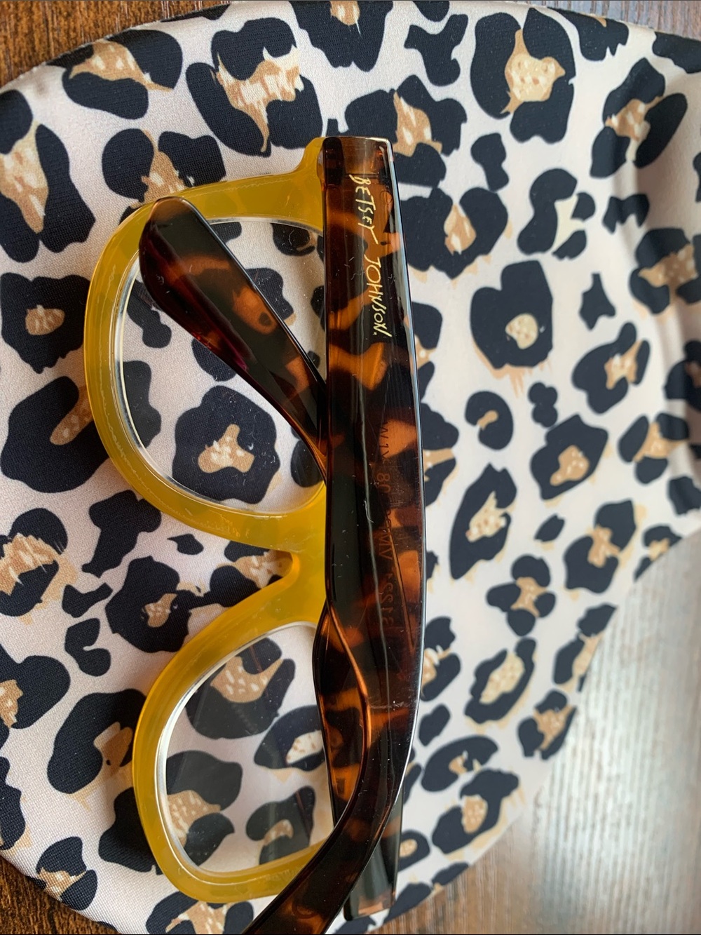 Betsey Johnson Yellow Frame Glasses with Tortoiseshell Arms 1.5 - Picture 5 of 6